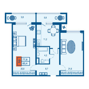 2 комнатная 83.4м²