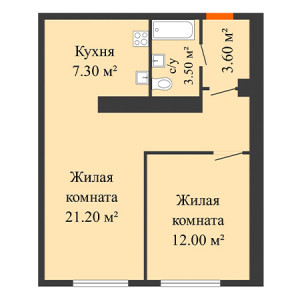 2 комнатная 47.6м²