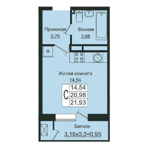 Студия 21.93м²