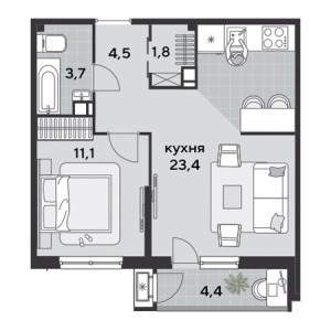 1 комнатная 48.9м²