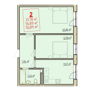 2 комнатная 56.89м²