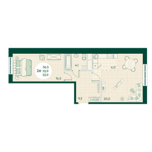 2 комнатная 55.9м²