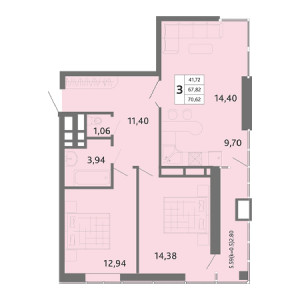 3 комнатная 70.61м²