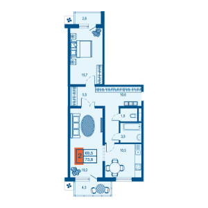 2 комнатная 73.8м²