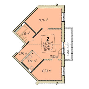 2 комнатная 56.1м²