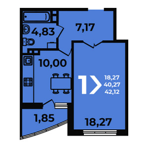 1 комнатная 42.12м²