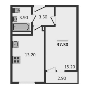 1 комнатная 37.3м²