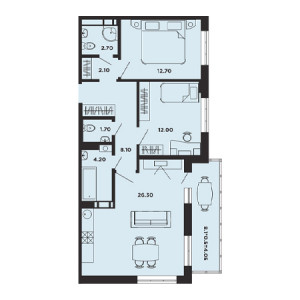 2 комнатная 73.8м²