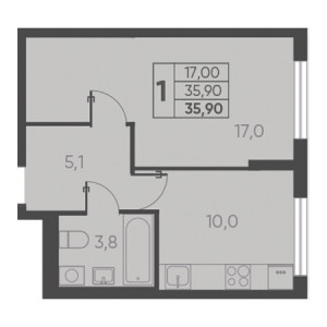 1 комнатная 35.90м²