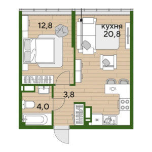 1 комнатная 41.4м²