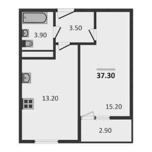 1 комнатная 37.3м²