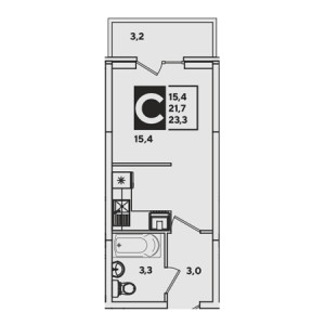 Студия 23.3м²