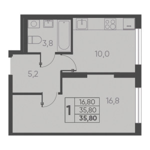 1 комнатная 35.80м²