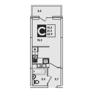 Студия 22.9м²