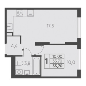 1 комнатная 35.70м²