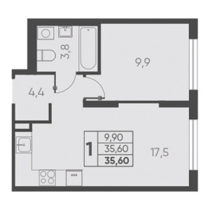 1 комнатная 35.60м²