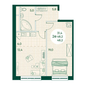 2 комнатная 48.2м²