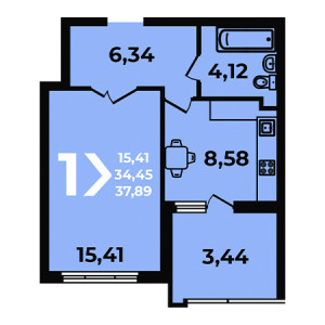 1 комнатная 37.89м²