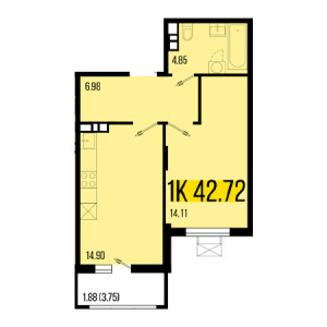 1 комнатная 42.72м²