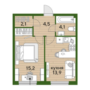 1 комнатная 39.8м²