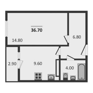 1 комнатная 36.7м²