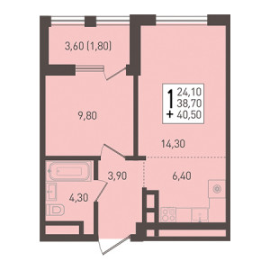 1 комнатная 40.5м²