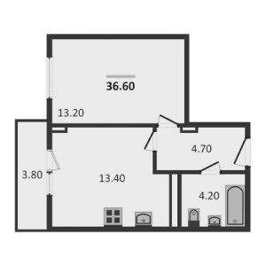 1 комнатная 36.6м²