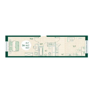 2 комнатная 46.7м²