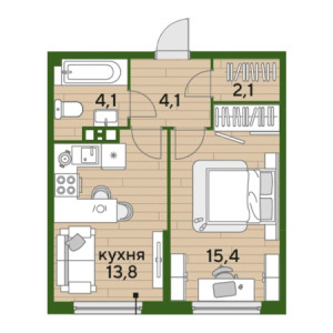 1 комнатная 39.5м²