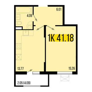 1 комнатная 41.18м²