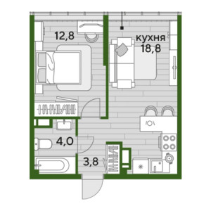 1 комнатная 39.4м²