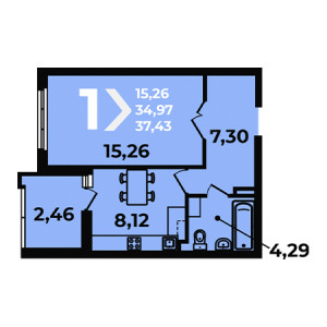 1 комнатная 37.43м²