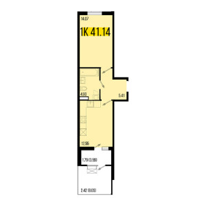 1 комнатная 41.14м²