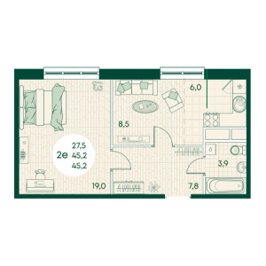 2 комнатная 45.2м²