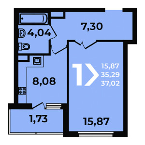 1 комнатная 37.02м²