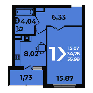 1 комнатная 35.99м²