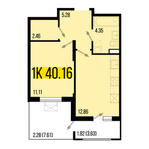 1 комнатная 40.16м²