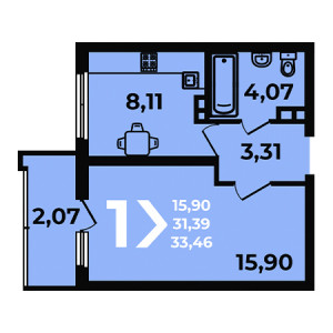 1 комнатная 33.46м²