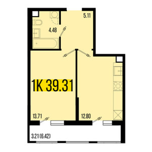 1 комнатная 39.31м²