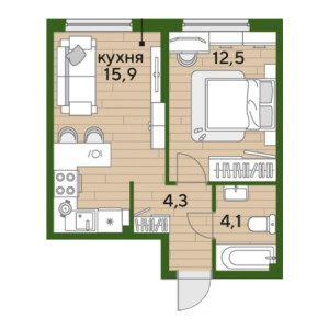 1 комнатная 36.8м²