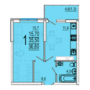 1 комнатная 36.8м²