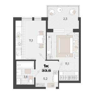 1 комнатная 33.5м²