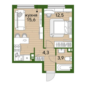 1 комнатная 36.3м²