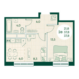 2 комнатная 37.8м²