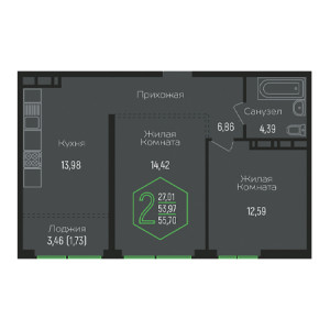 2 комнатная 55.7м²