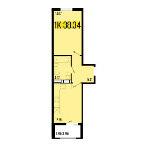 1 комнатная 38.34м²