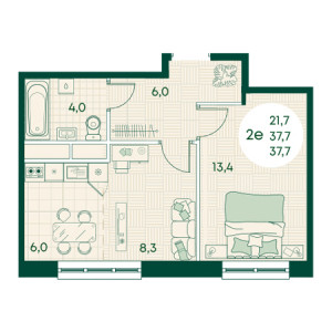 2 комнатная 37.7м²