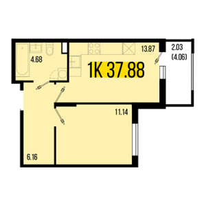 1 комнатная 37.88м²