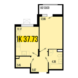 1 комнатная 37.73м²