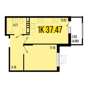 1 комнатная 37.47м²